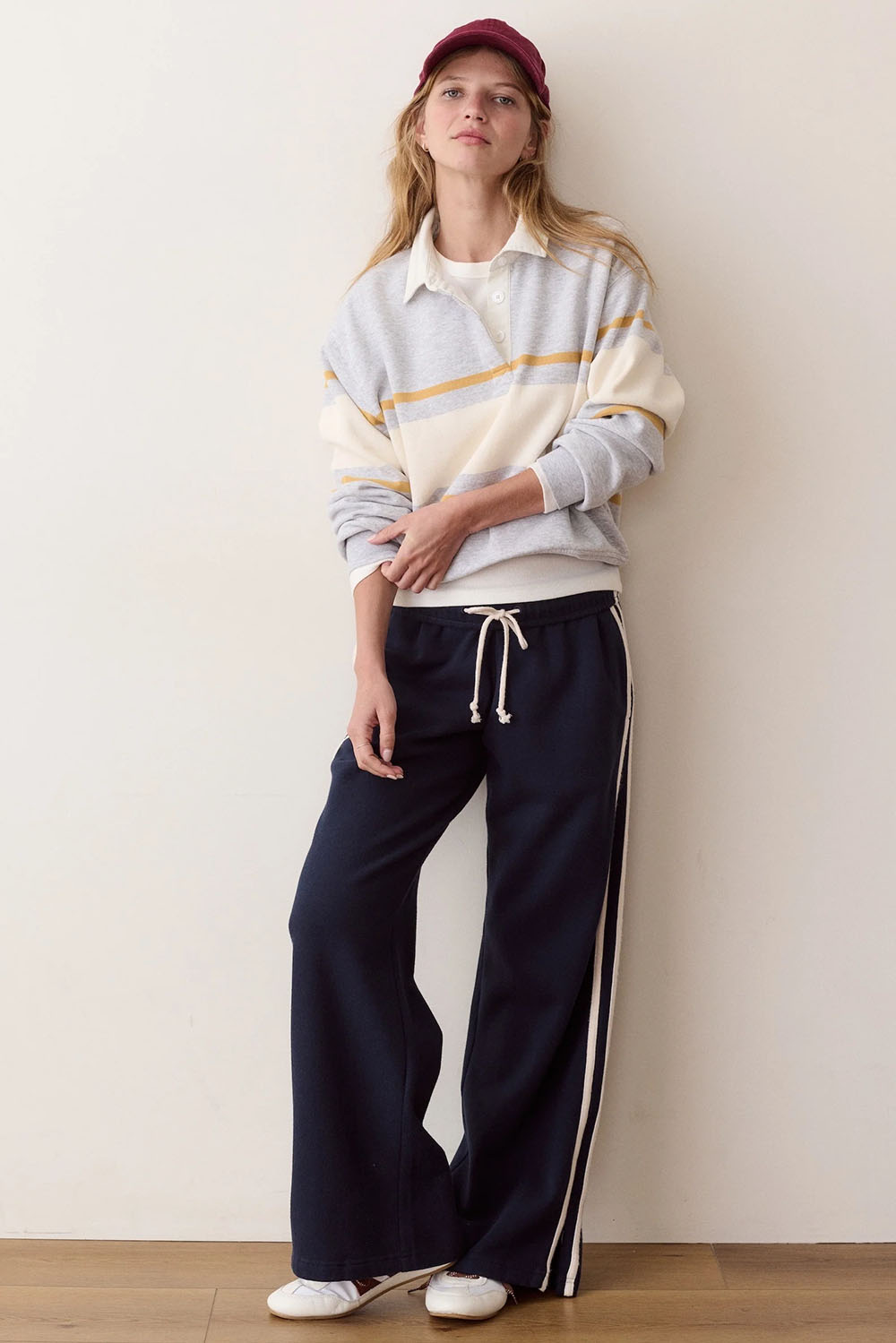 Marine Layer Cloud 9 Fleece Track Pant in Navy — Front view