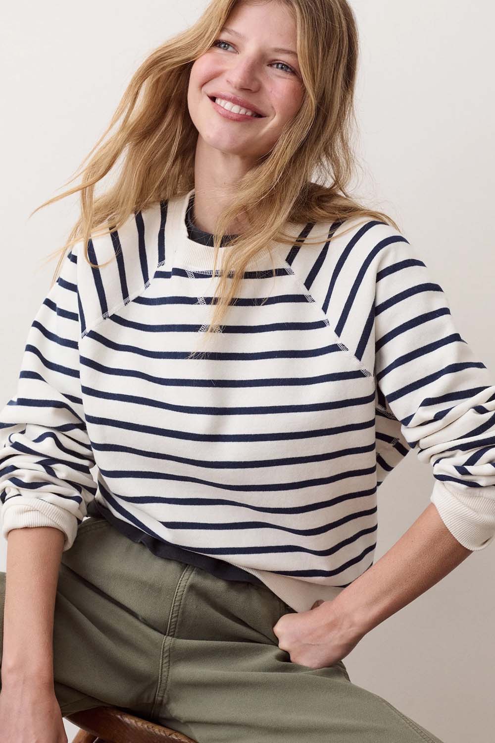 Marine Layer Cloud 9 Reversible Crew in Antique White/Navy — Front view