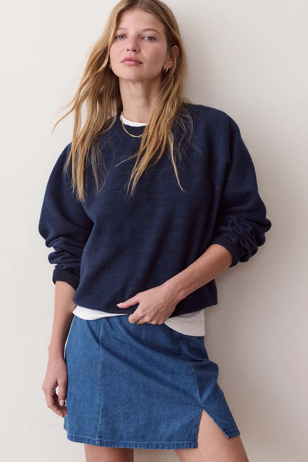 Marine Layer Cloud 9 Reversible Crew in Navy/Garnet — Reversed (solid navy) styling view