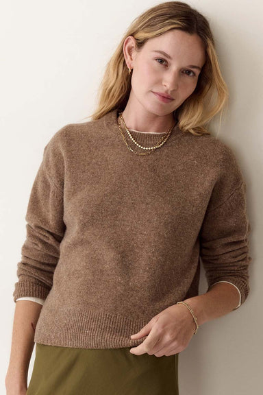 Marine Layer Coastal Merino Crewneck Sweater in Soft Brown — Front view
