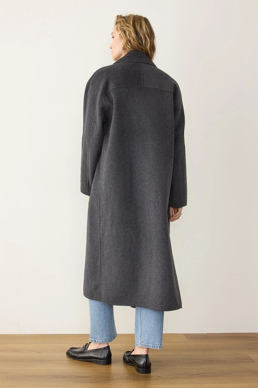 marine layer colette oversized coat in charcoal heather back view