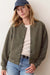 Marine Layer Corbet Quilted Bomber in Olive Heather — Quilted texture detail view