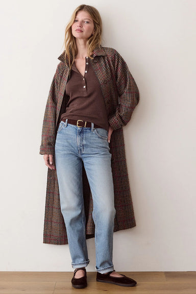 Marine Layer Hayes Houndstooth Trench in Neutral Mini Herringbone — Front view