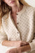 Marine Layer Iris Crewneck Cardigan in Oatmeal & Olive — Neckline detail view