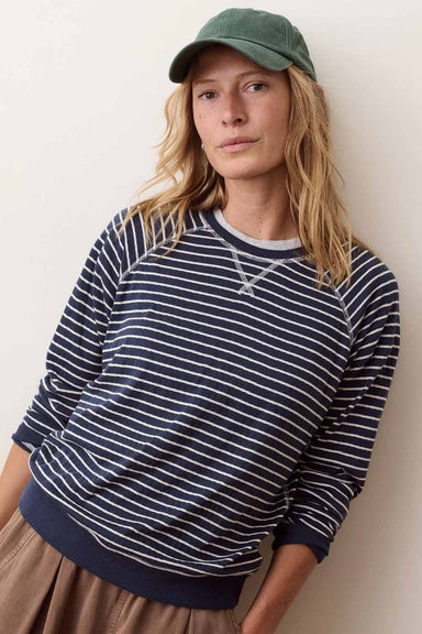Marine Layer Juno Reversible Raglan in Twilight Stripe — Quarter view