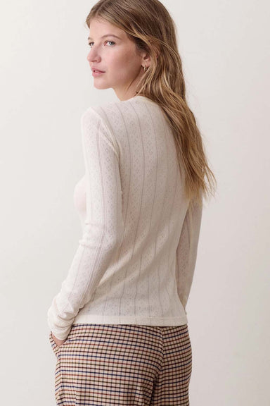 Marine Layer Lexi Pointelle Long Sleeve Henley in Antique White — Back view