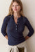 Marine Layer Lexi Pointelle Long Sleeve Henley in Navy — Front view