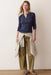 Marine Layer Lexi Pointelle Long Sleeve Henley in Navy — Full-body view