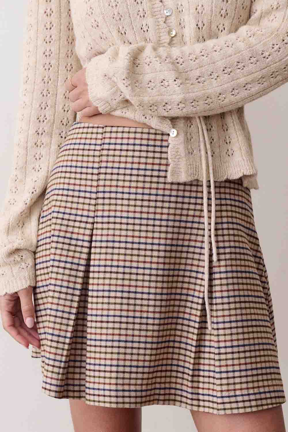 Marine Layer Lola Pleated Moleskin Skirt in Autumn Check — Back detail view