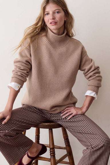 Marine Layer Maggie Funnel Neck Sweater in Almond — Front view