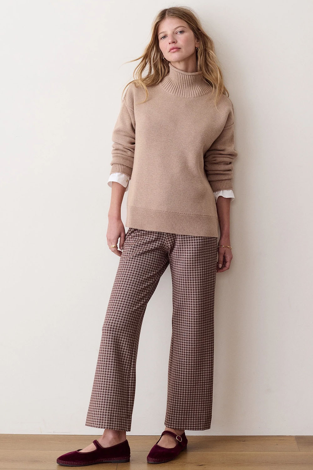 Marine Layer Maggie Funnel Neck Sweater in Almond — Full-body view