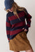 Marine Layer Maggie Funnel Neck Sweater in Cabernet & Navy Stripe — Front view