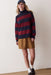 Marine Layer Maggie Funnel Neck Sweater in Cabernet & Navy Stripe — Full-body view