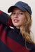 Marine Layer Maggie Funnel Neck Sweater in Cabernet & Navy Stripe — Model view