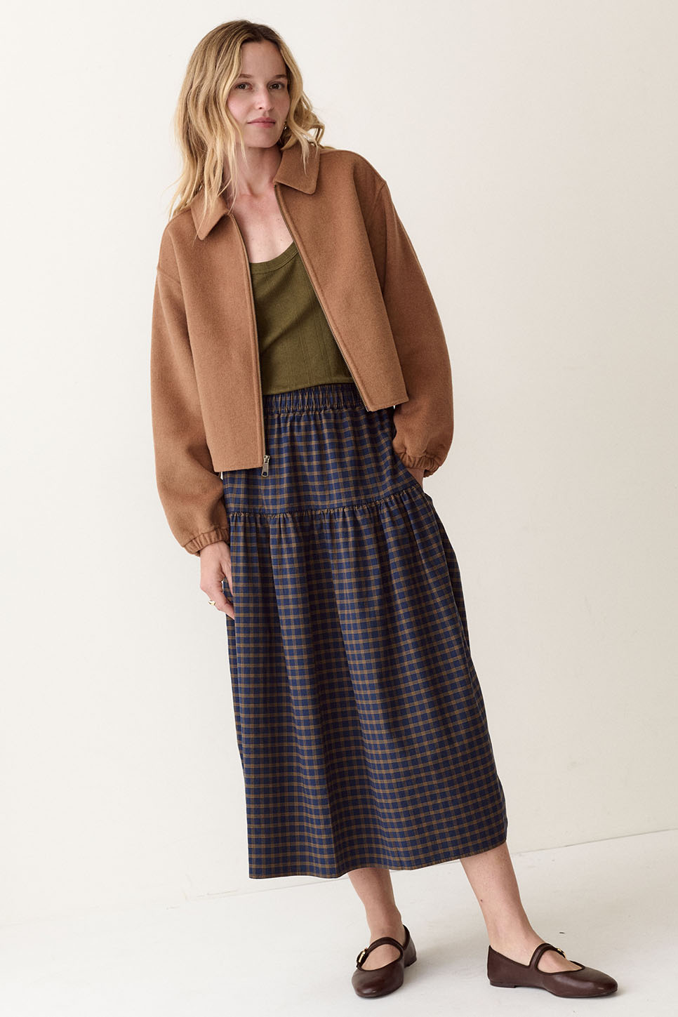 Marine Layer Margot Wool Jacket in Camel — Full-body view