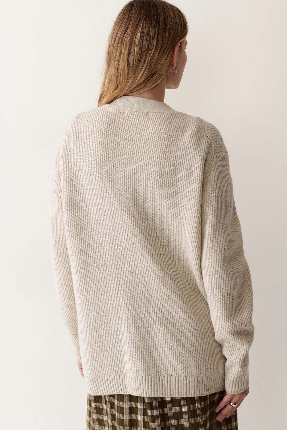 Marine Layer Merino Boyfriend Cardigan in Cream — Back view