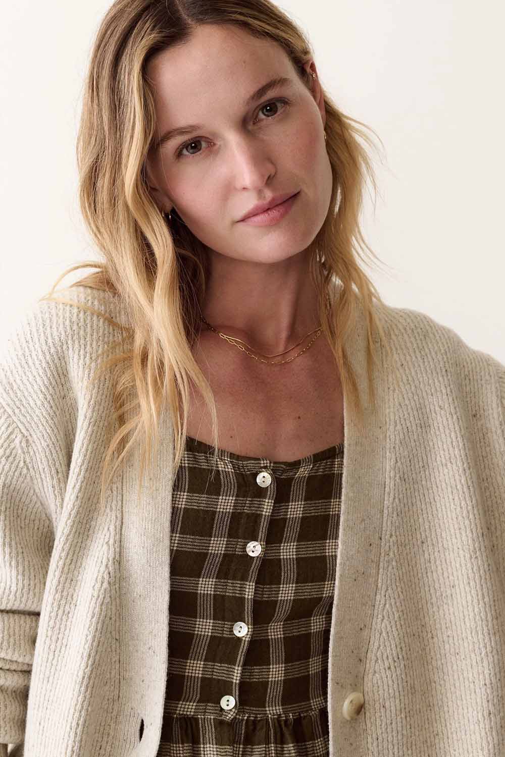 Marine Layer Merino Boyfriend Cardigan in Cream — Front view