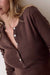 Marine Layer Mini Rib Henley in Chocolate — Placket detail view