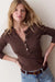 Marine Layer Mini Rib Henley in Chocolate — Model view