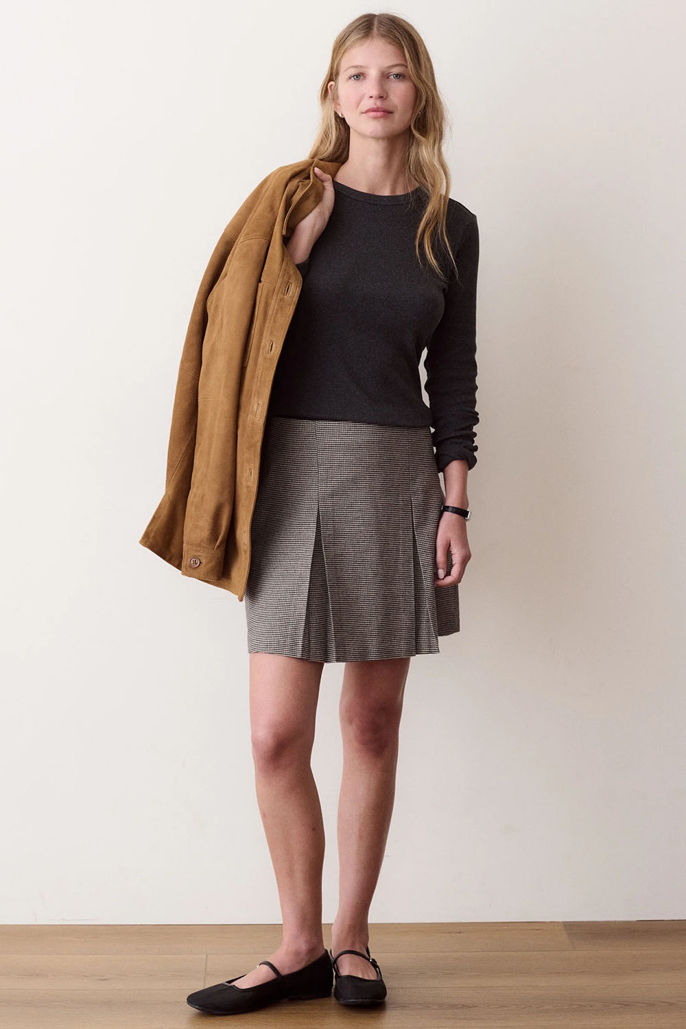 Marine Layer Mini Rib LS Crew Tee in Charcoal — Full-body view