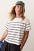 Marine Layer Miracle Jersey Crew Tee in Antique White & Navy Stripe — Front view