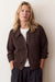 Marine Layer Parker Collared Cardigan in Chocolate — Front view