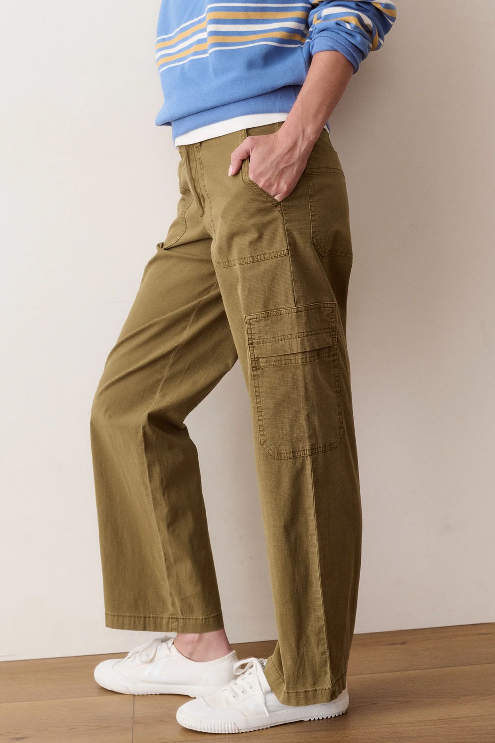 Marine Layer Sierra Utility Pant in Dark Olive — Side view
