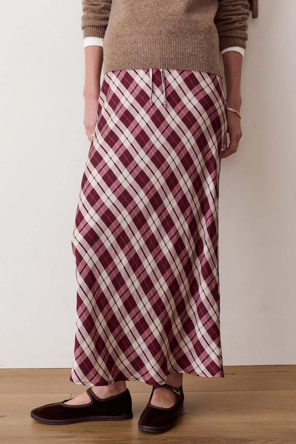 Marine Layer Silvia Maxi Skirt in Warm Plaid — Front view