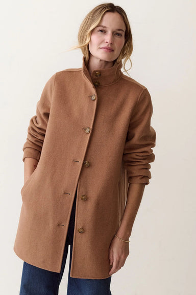 Marine Layer Stephanie Cocoon Coat in Camel — Model view
