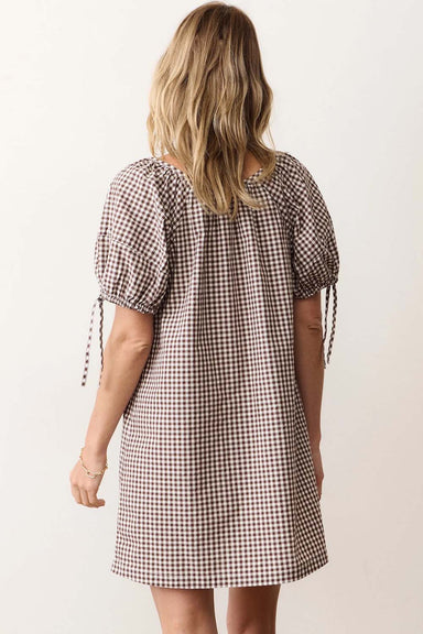 marine layer aleca mini dress chocolate gingham back