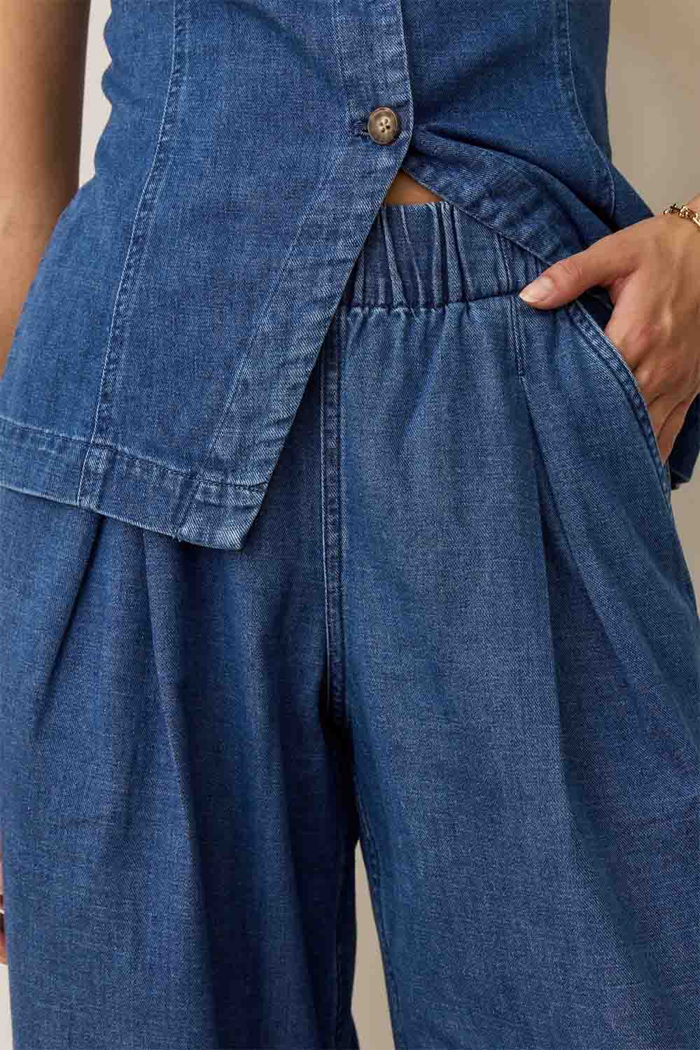 Marine Layer - Allison Denim Trouser - Medium Wash - Front Detail