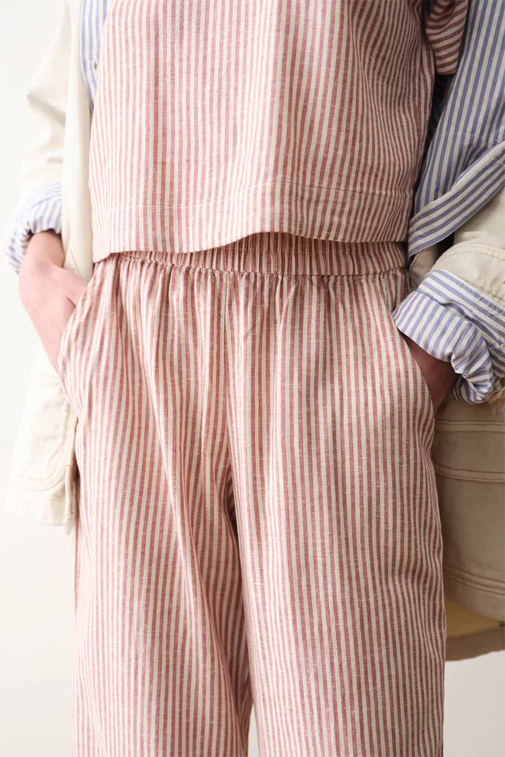 marine layer allison hemp crop trouser rust stripe detail