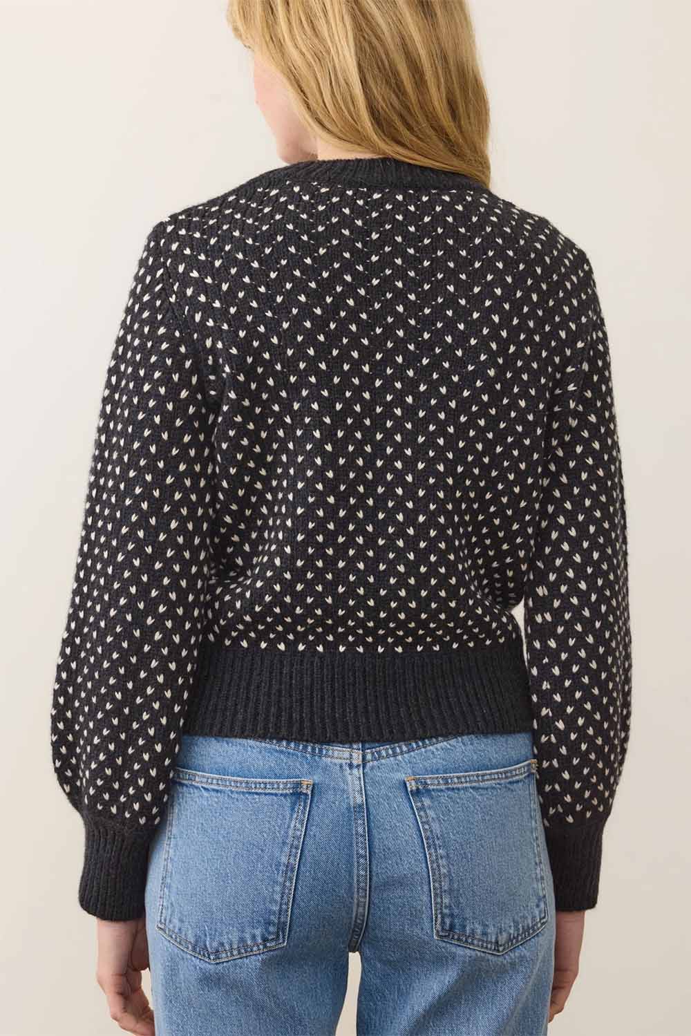 Marine Layer - Alma Puff Sleeve Sweater - Black/White - Back