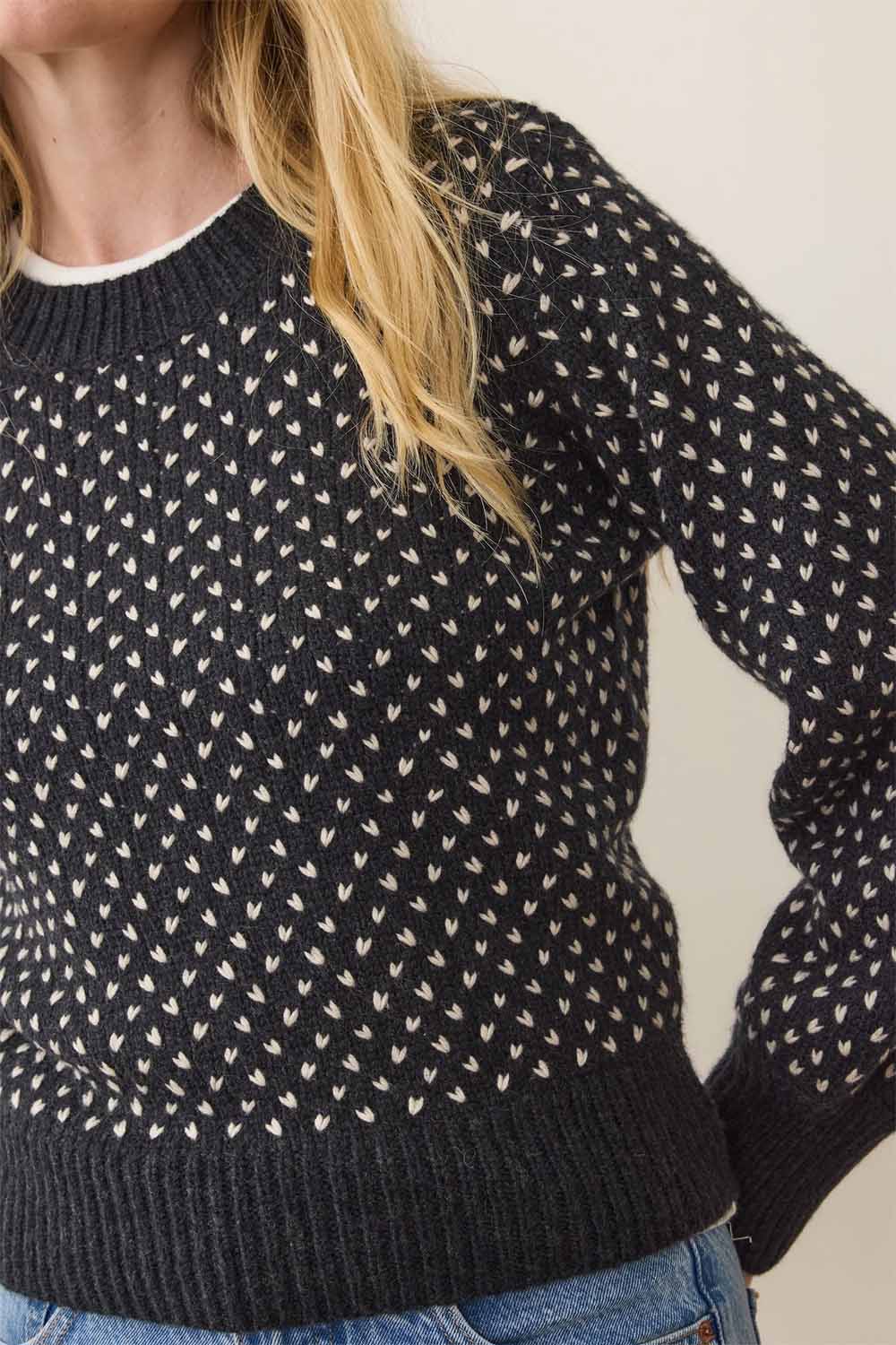 Marine Layer - Alma Puff Sleeve Sweater - Black/White - Detail