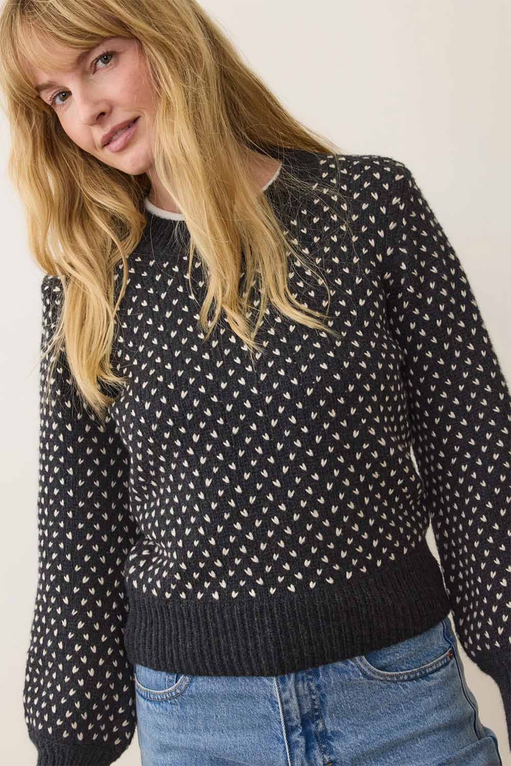 Marine Layer - Alma Puff Sleeve Sweater - Black/White - Profile