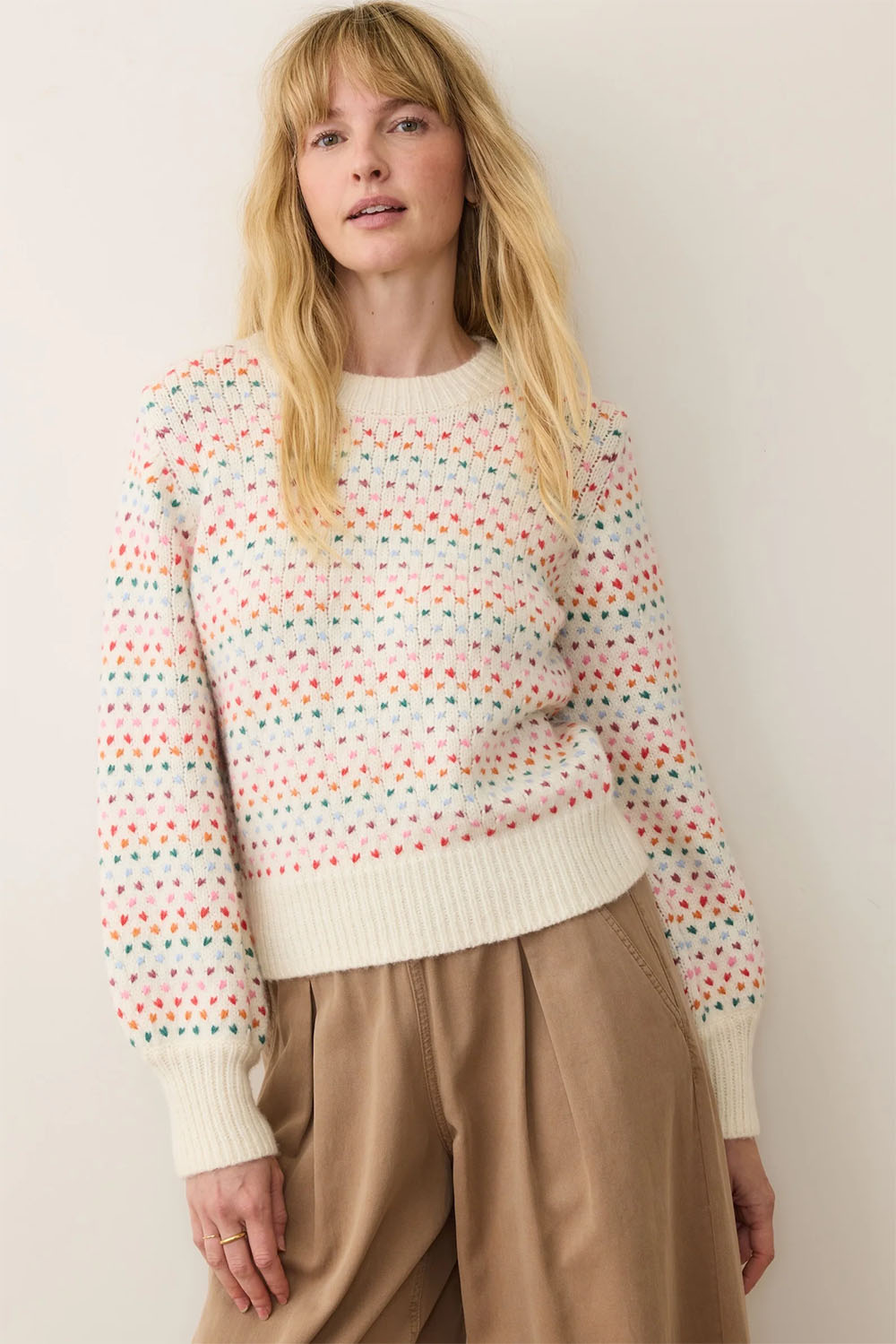 marine layer alma puff sleeve sweater rainbow front