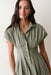 marine layer arden midi shirt dress olive navy stripe detail