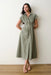 marine layer arden midi shirt dress olive navy stripe front