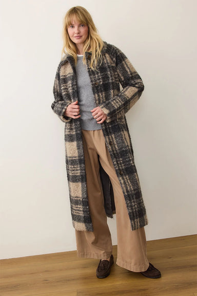 marine layer aspen coat black oat plaid front