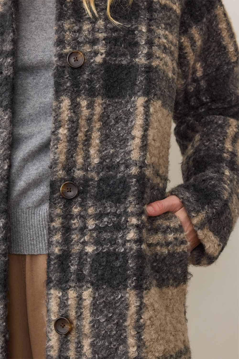 marine layer aspen coat black oat plaid pocket