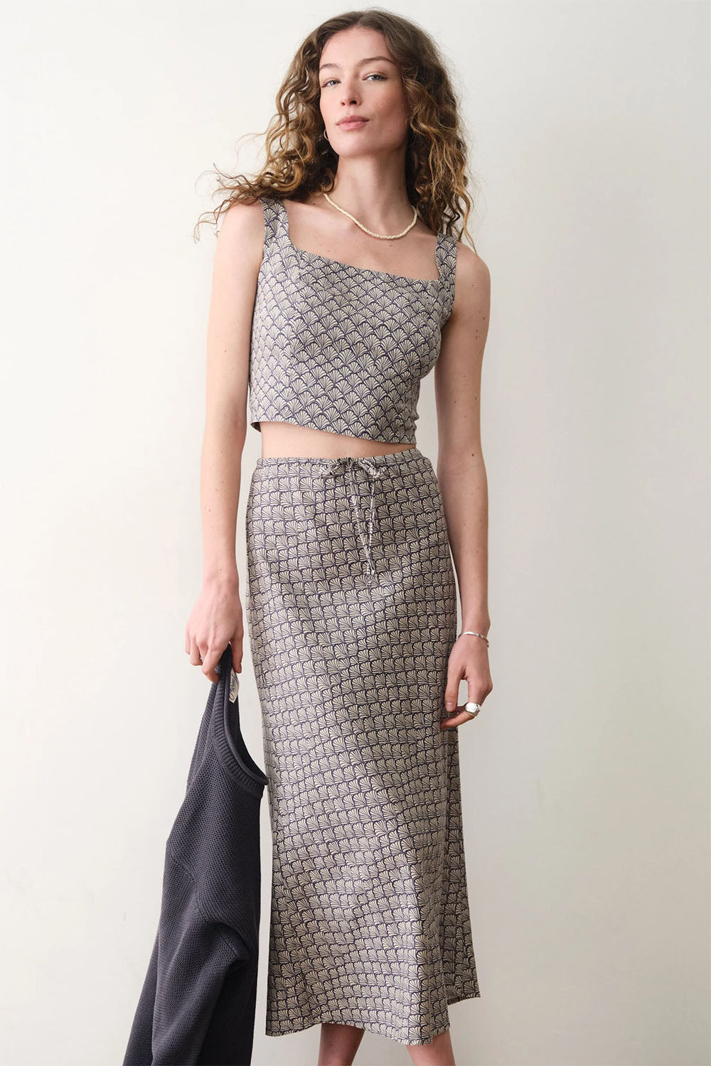 marine layer avery hemp midi skirt navy seashell