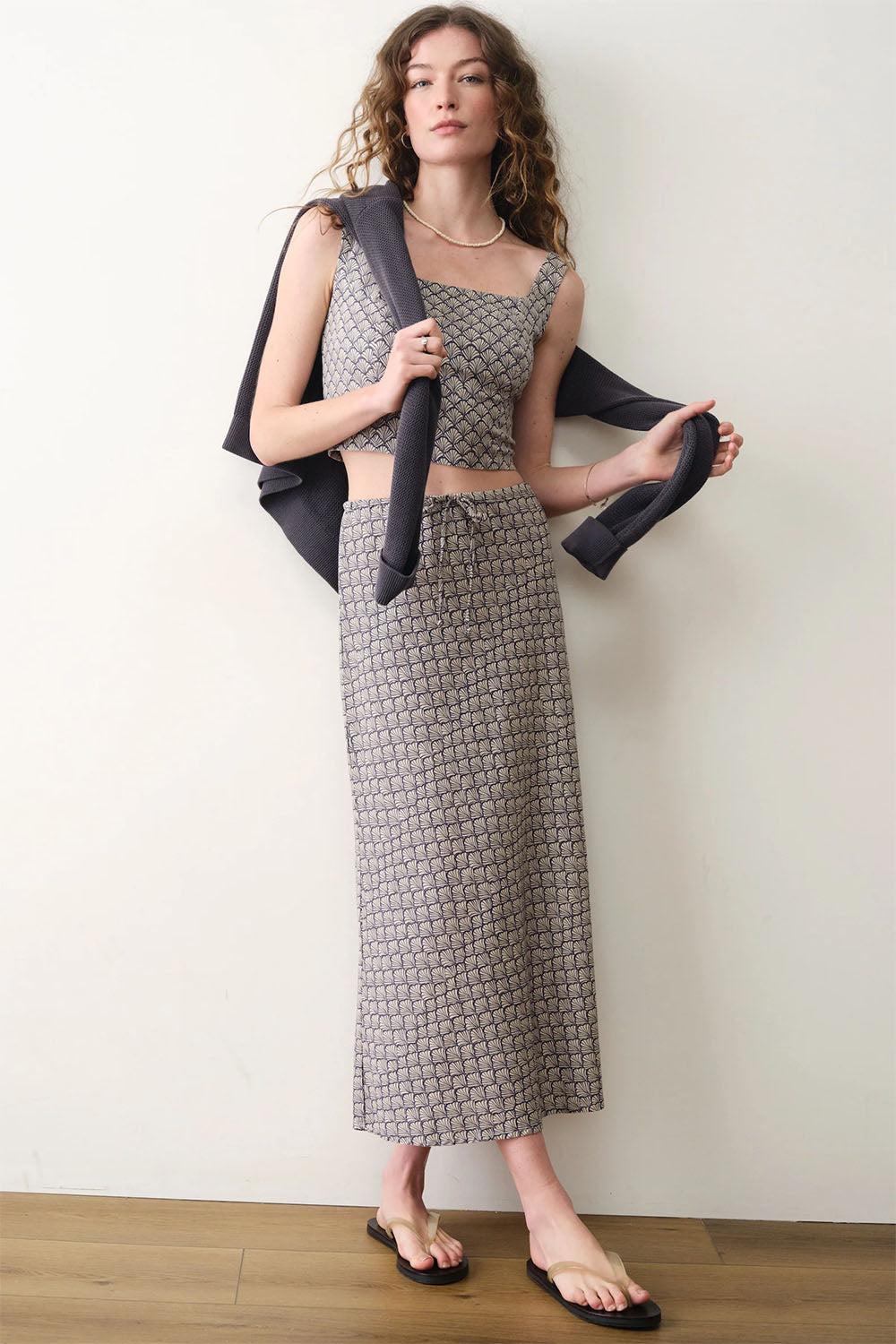 marine layer avery hemp midi skirt navy seashell front