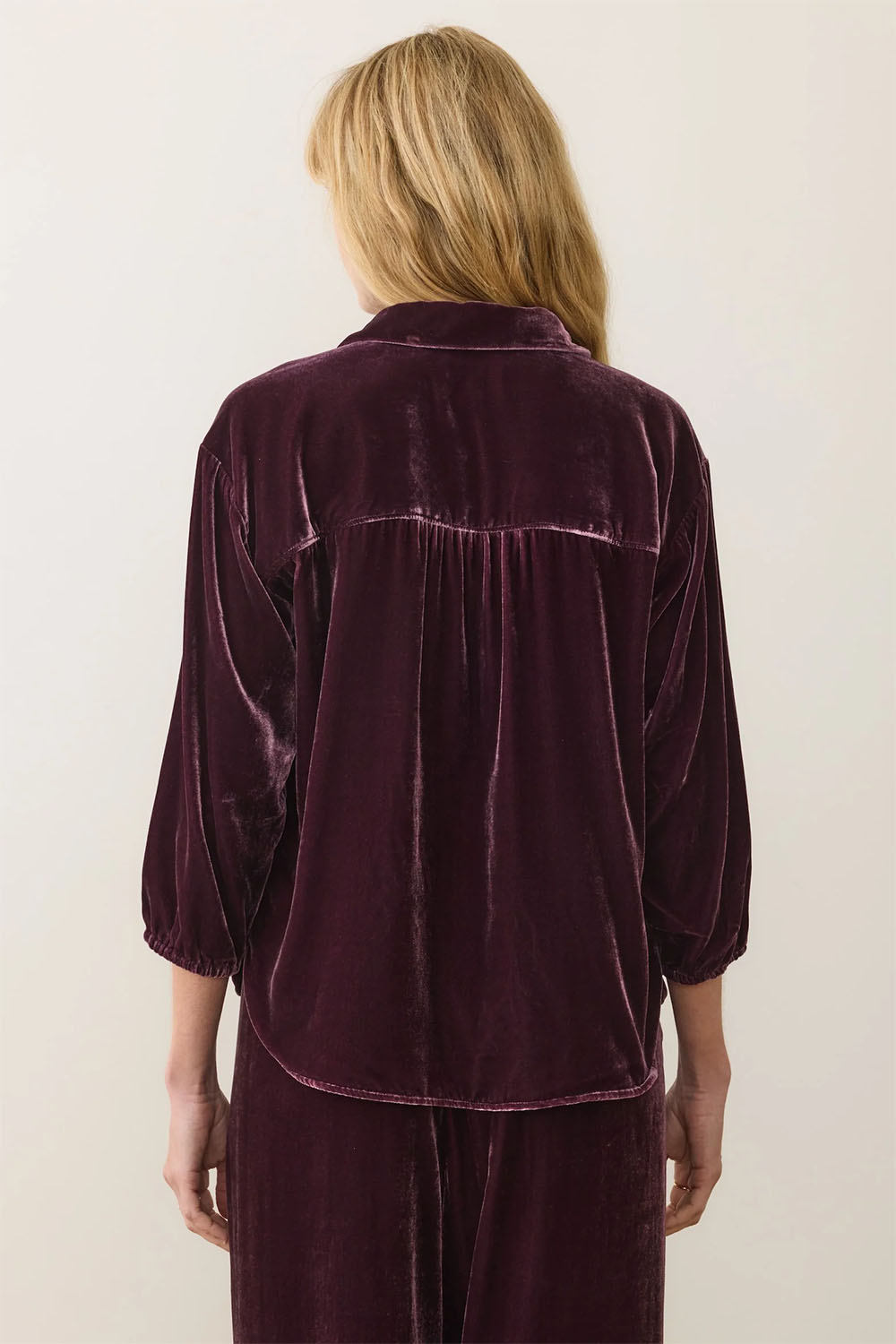 Marine Layer - Bella Velvet Oversized Shirt - Fig - Back