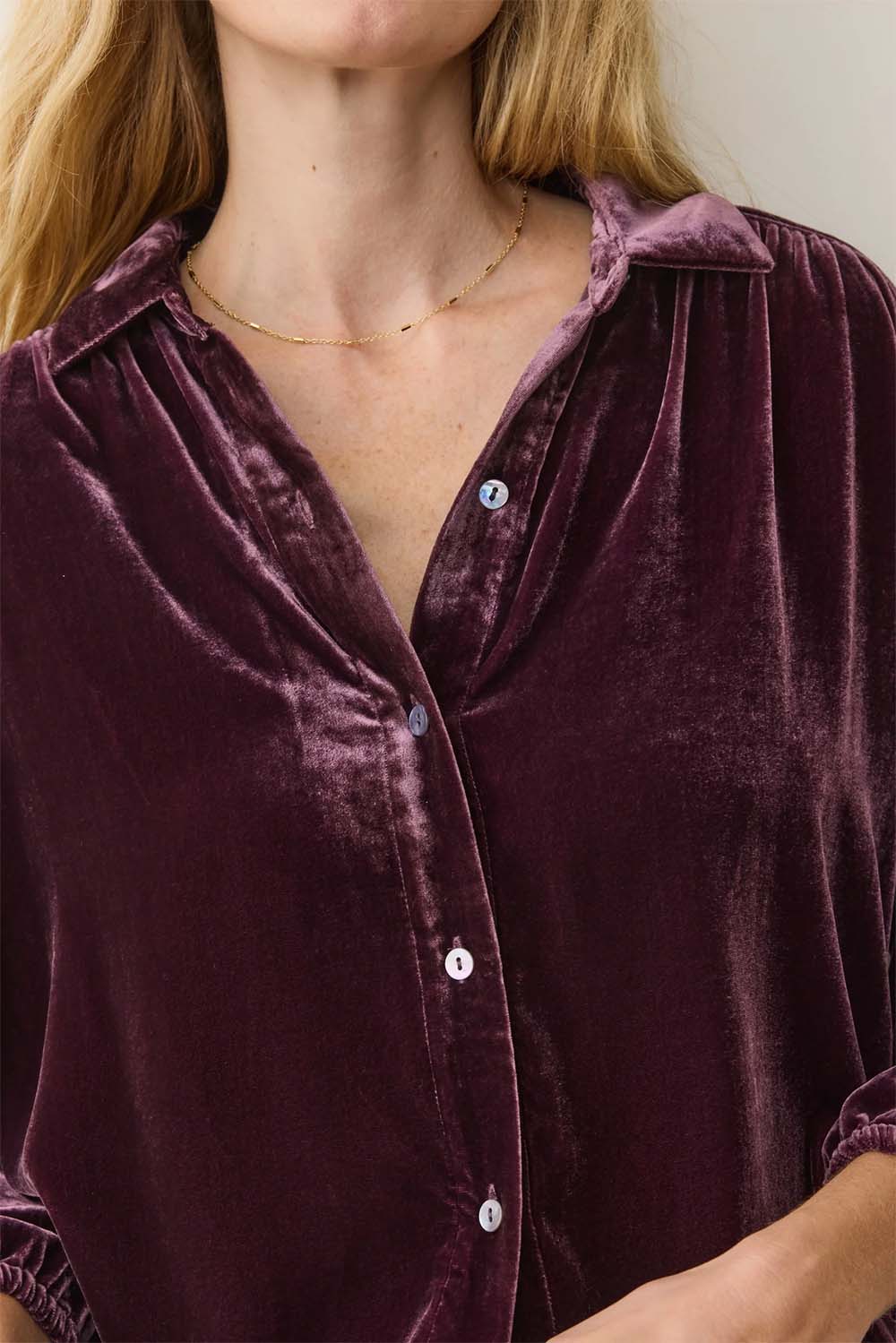 Marine Layer - Bella Velvet Oversized Shirt - Fig - Detail