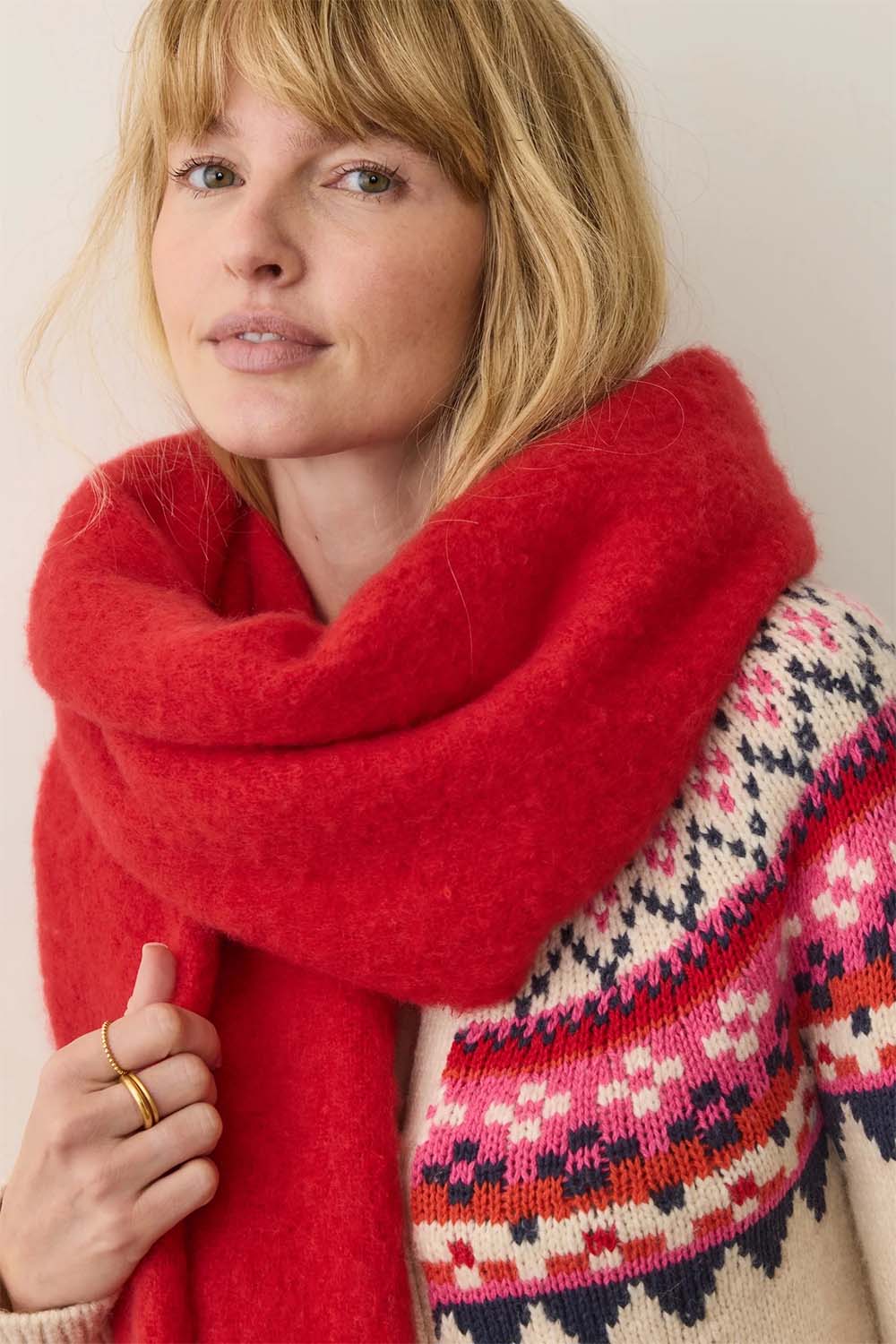 Marine Layer - Brushed Scarf - Cherry Red - Detail