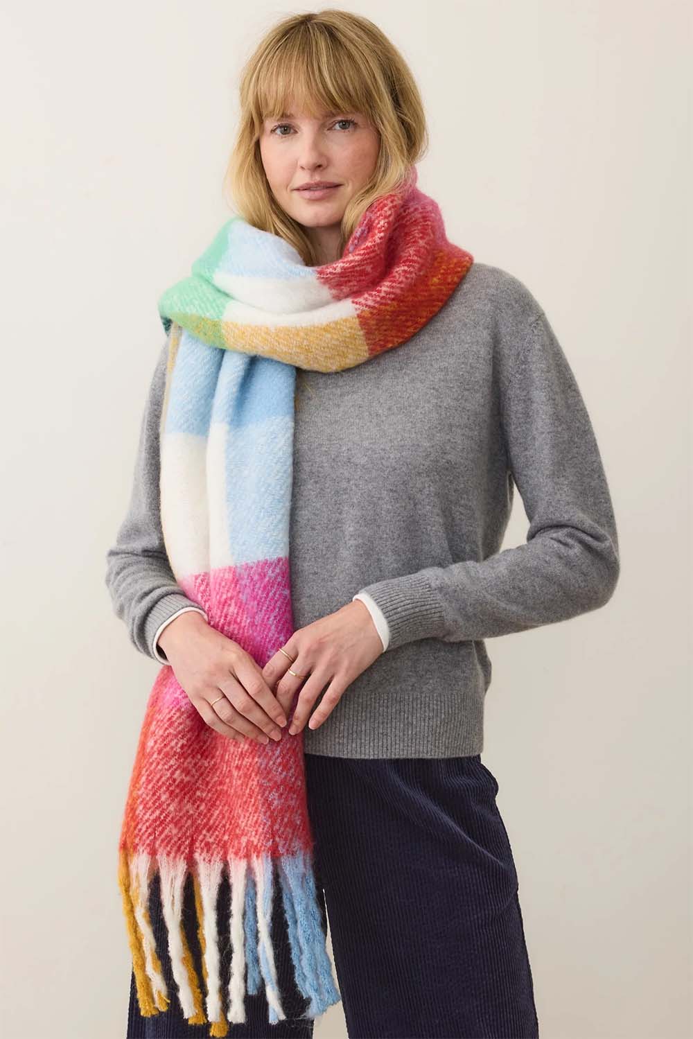 Marine Layer - Brushed Scarf - Multi Plaid - Model