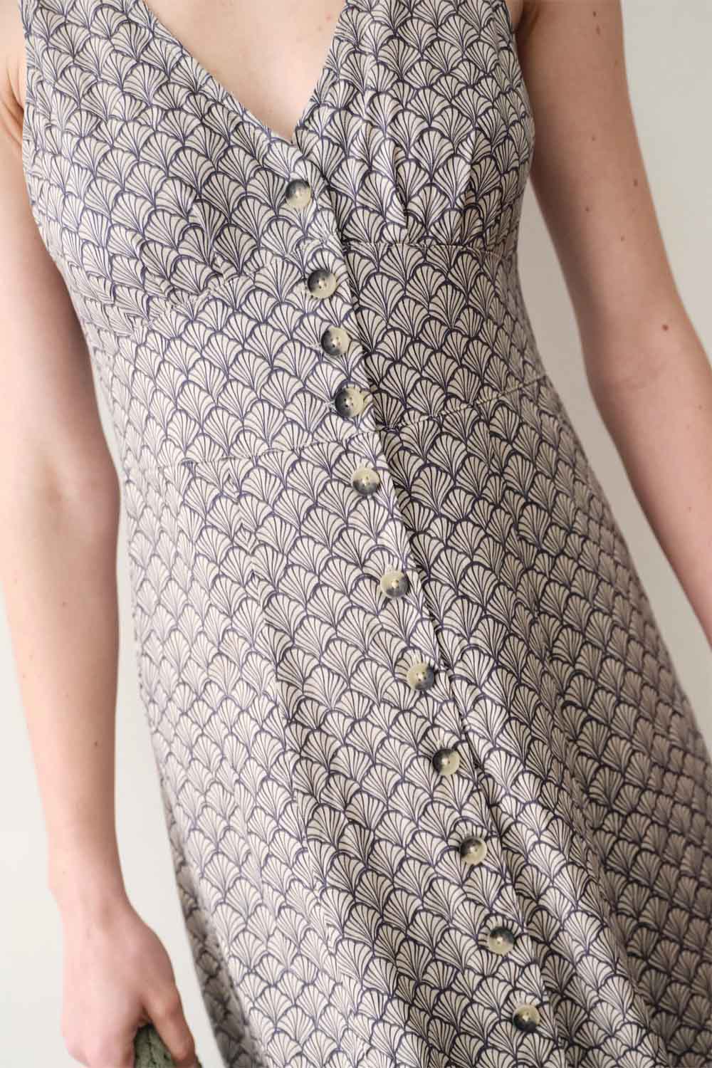 marine layer camila maxi dress navy seashell detail