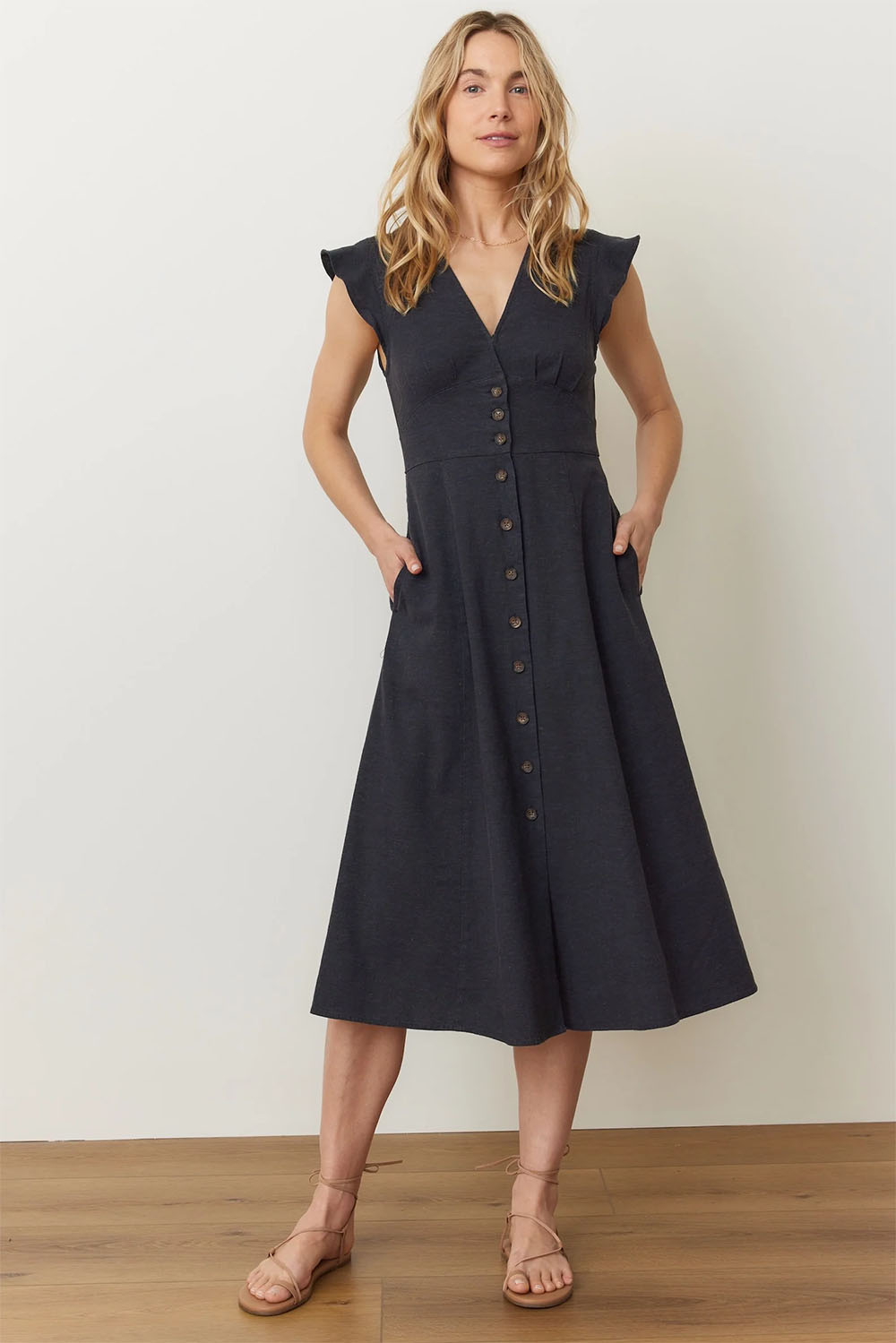 marine layer camila midi dress black