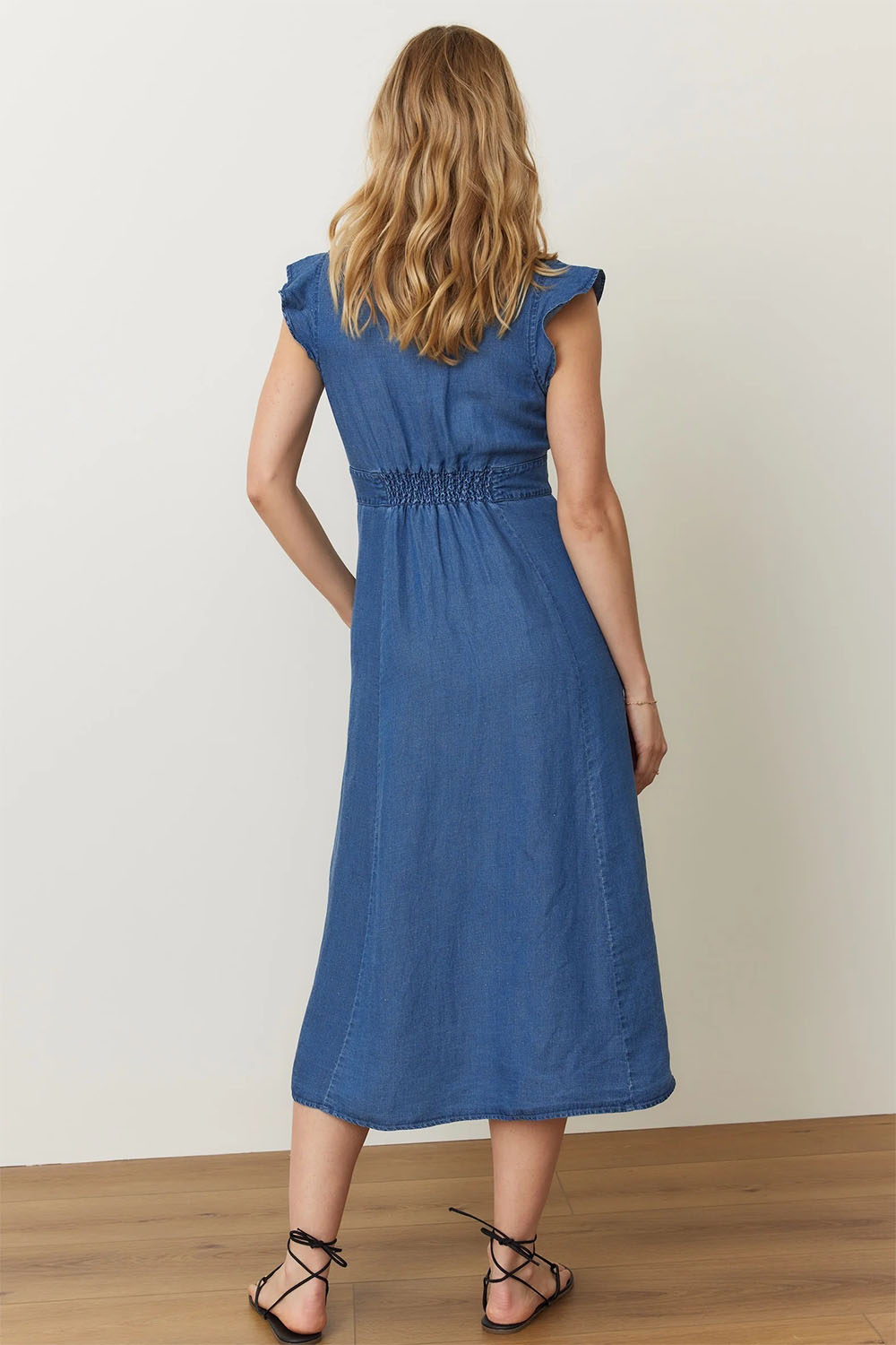 marine layer camila midi dress medium wash back