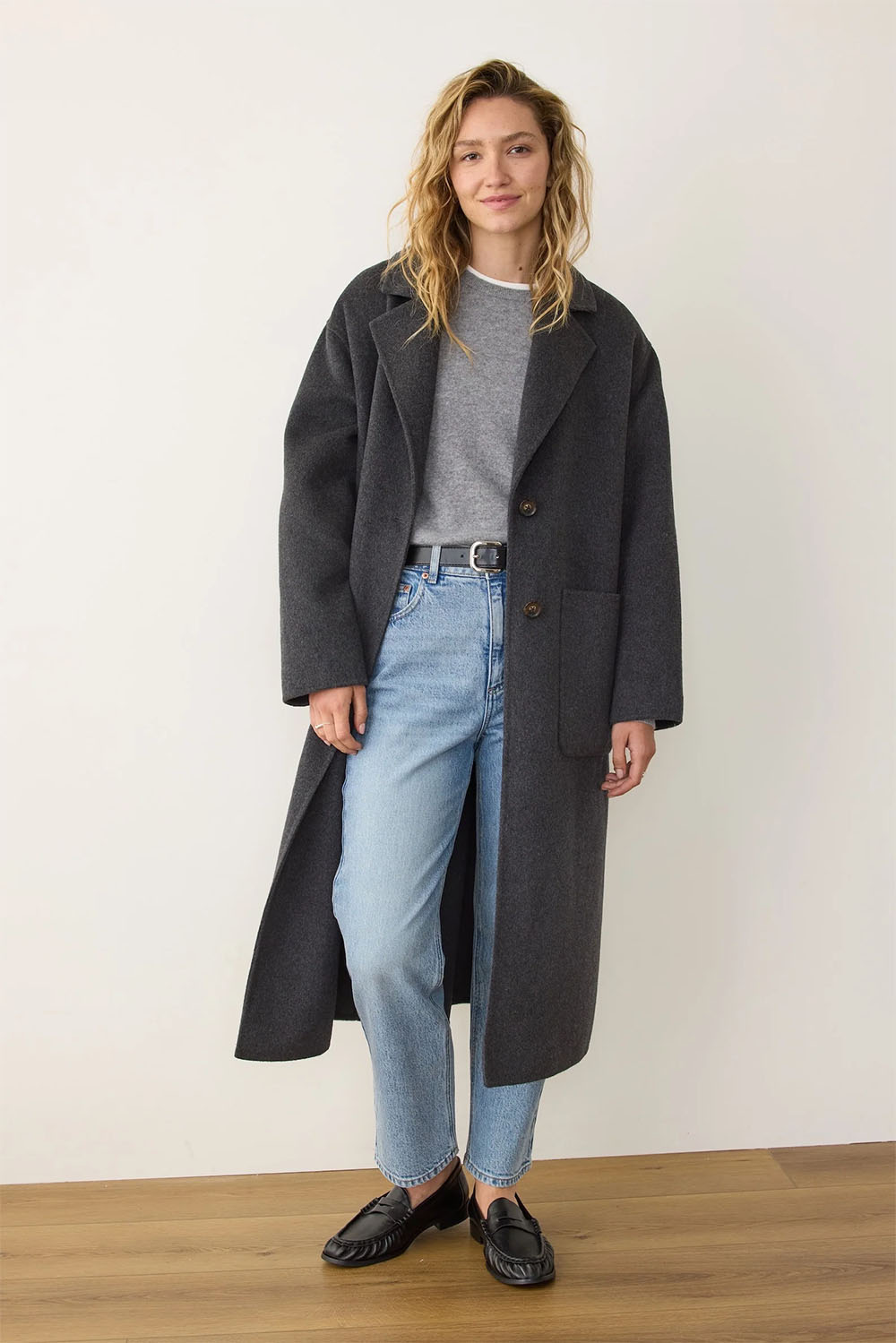 Marine Layer - Colette Oversized Coat - Charcoal Heather - Front